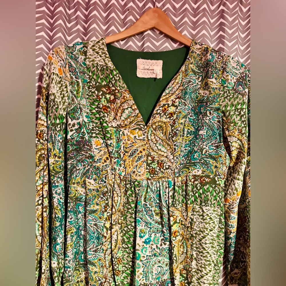 Anthropologie Green and Beige Mini Dress - Picture 4 of 8